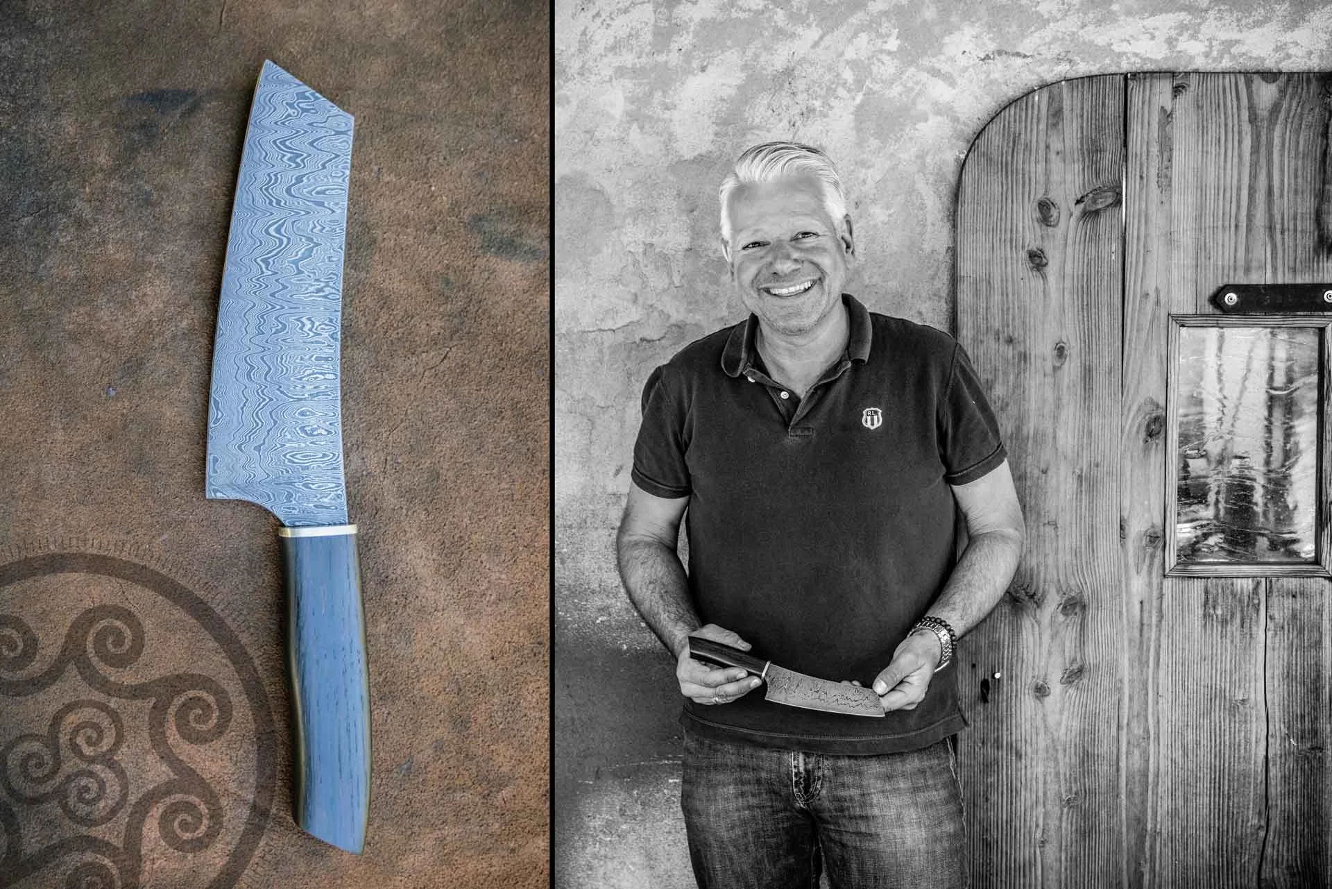 Fertiges Damastmesser aus dem Kompaktkurs — Küchenmesser mit sichtbarem Damastmuster