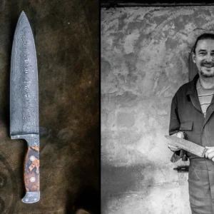 Fertiges Premium-Damastmesser — Santoku mit aufwendigem Griff und komplexem Damastmuster