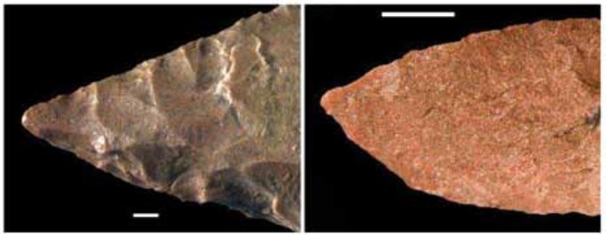 75000 Jahre alte steinerne Messerspitzen aus der Blombos-Hoehle Suedafrika