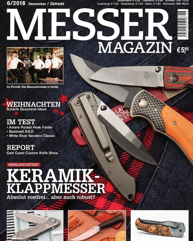 Titelbild MESSER MAGAZIN Ausgabe 6/2018 Dezember Januar mit Teaser-Hinweis Im Porträt Die Moorschmiede in Uchte
